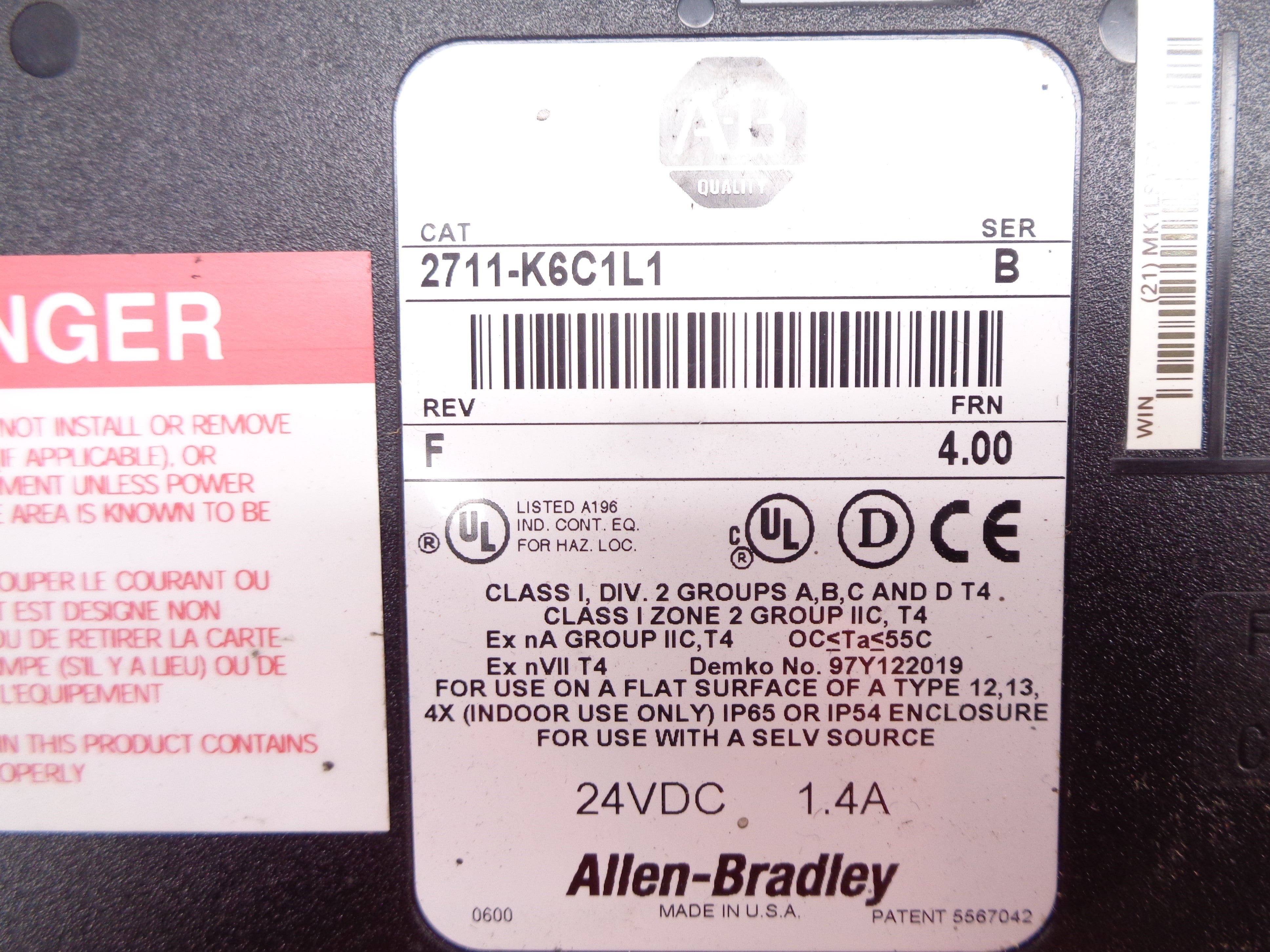 INDUSTRIAL SPARE PART 2711-K6C1L1 SER. B F/W 4.00 UNMP