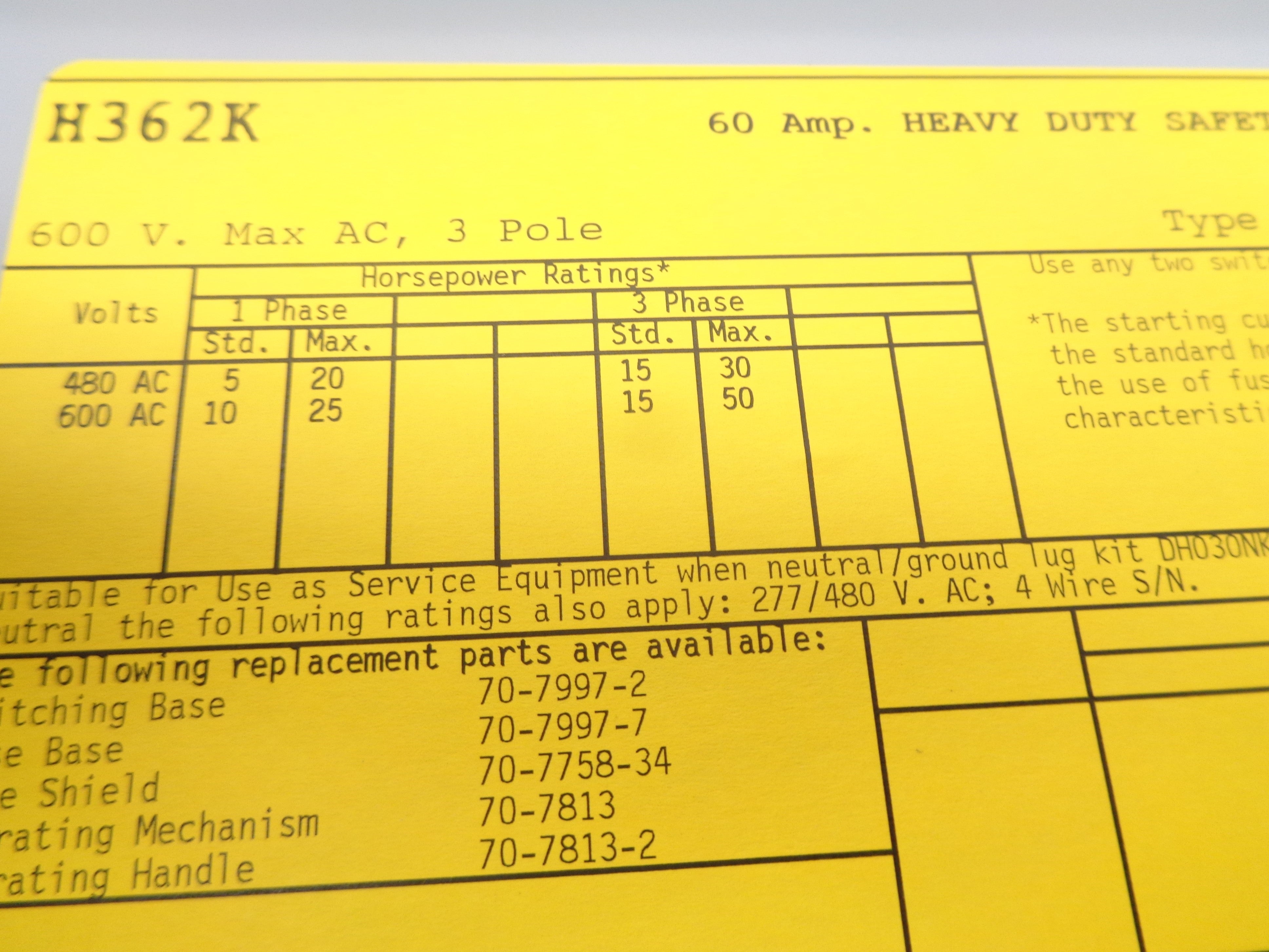 EATON H362K NSNP
