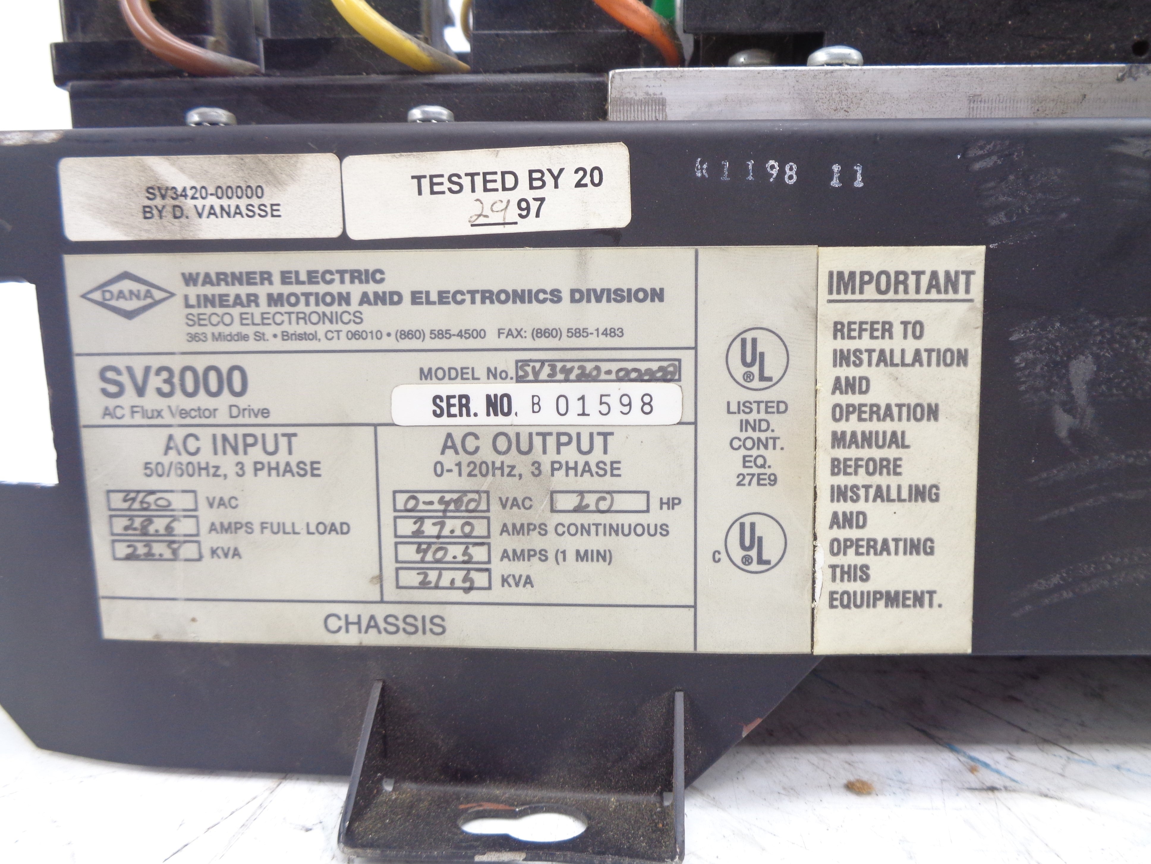 WARNER ELECTRIC SV3000 (AS PICTURED) UNMP