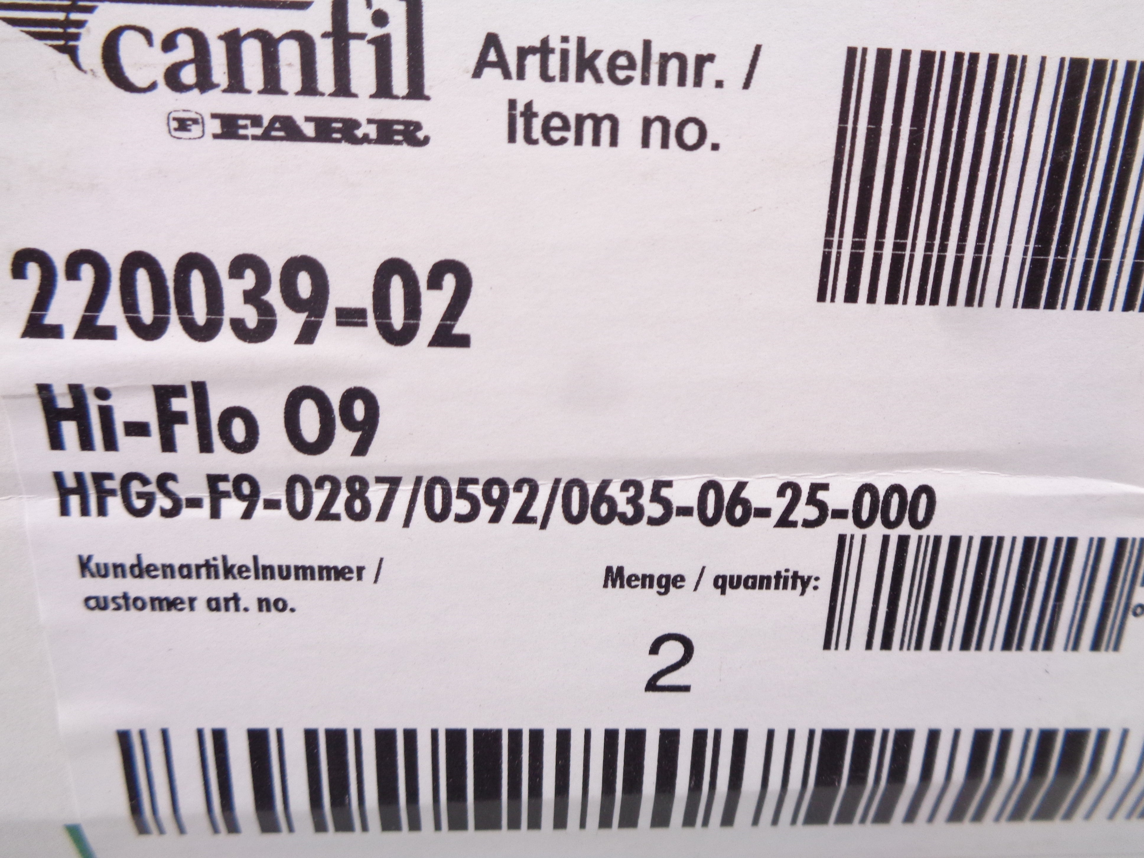 CAMFIL FARR HFGS-F9-0287/0592/0635-06-25-000 (PKG OF 2) NSMP