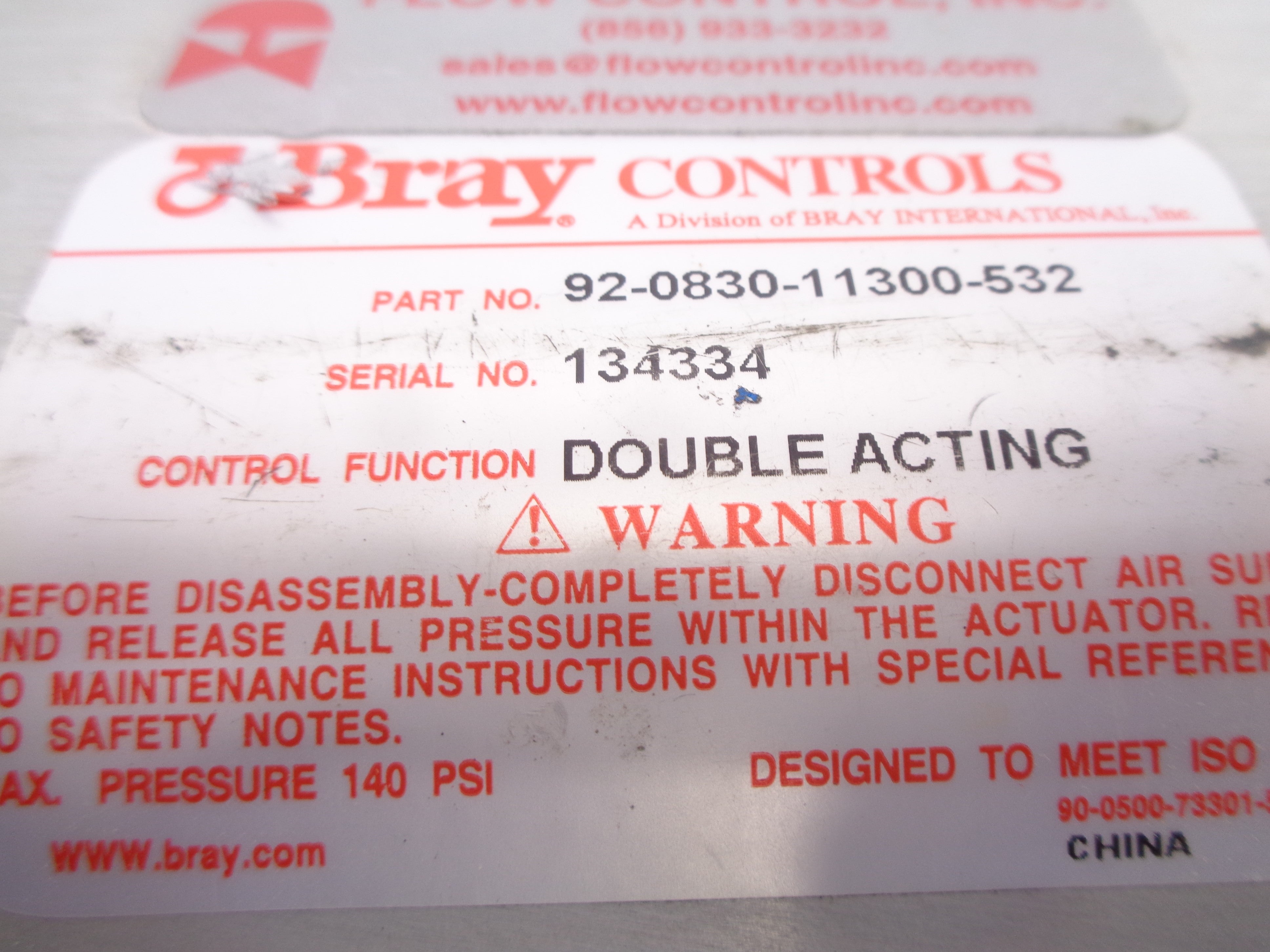 BRAY CONTROLS 92-0830-11300-532 140PSI UNMP