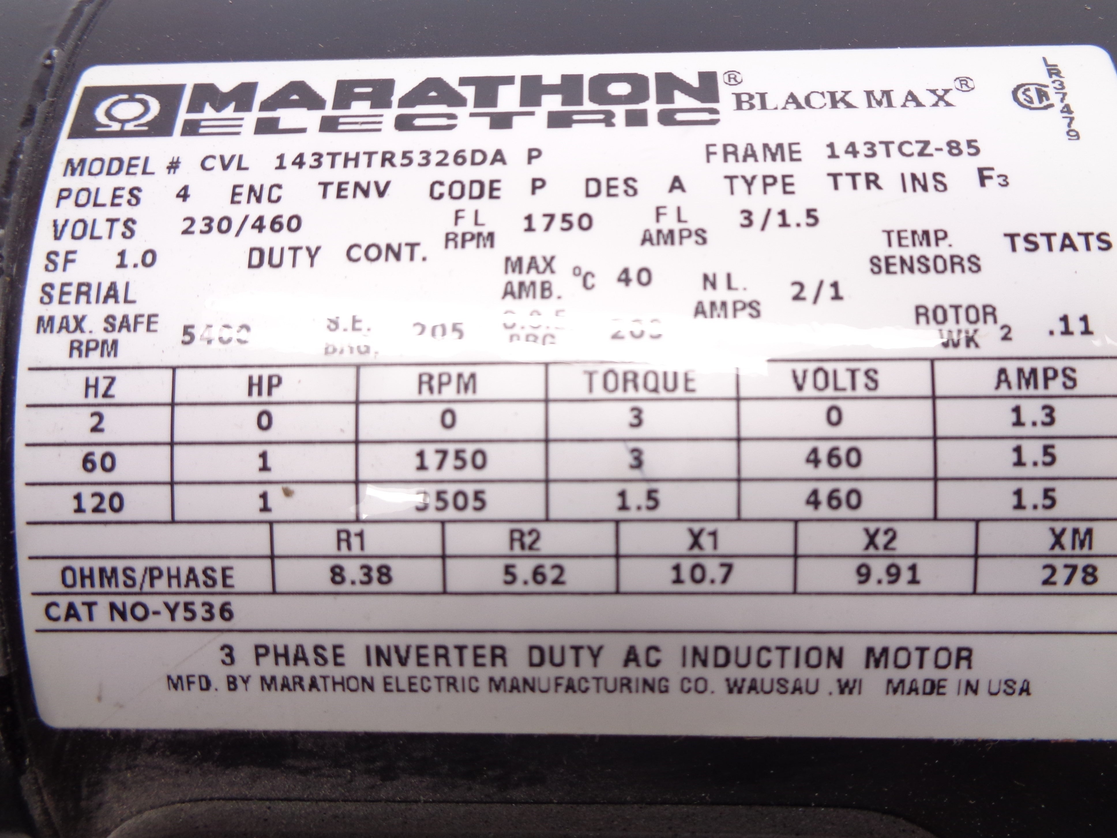MARATHON ELECTRIC CVL143THTR5326DA NSNP