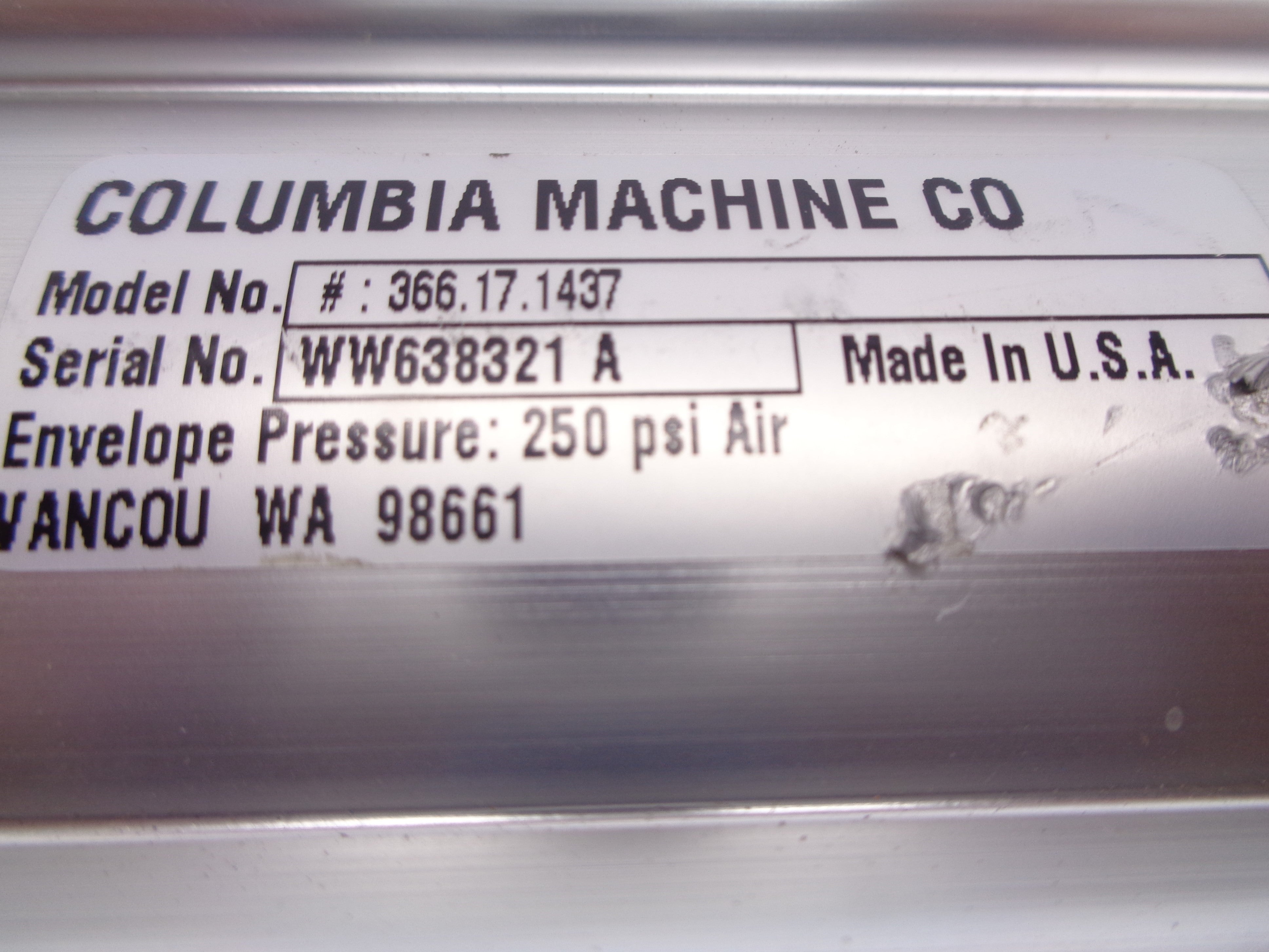 COLUMBIA MACHINE 366.17.1437 250PSI UNMP