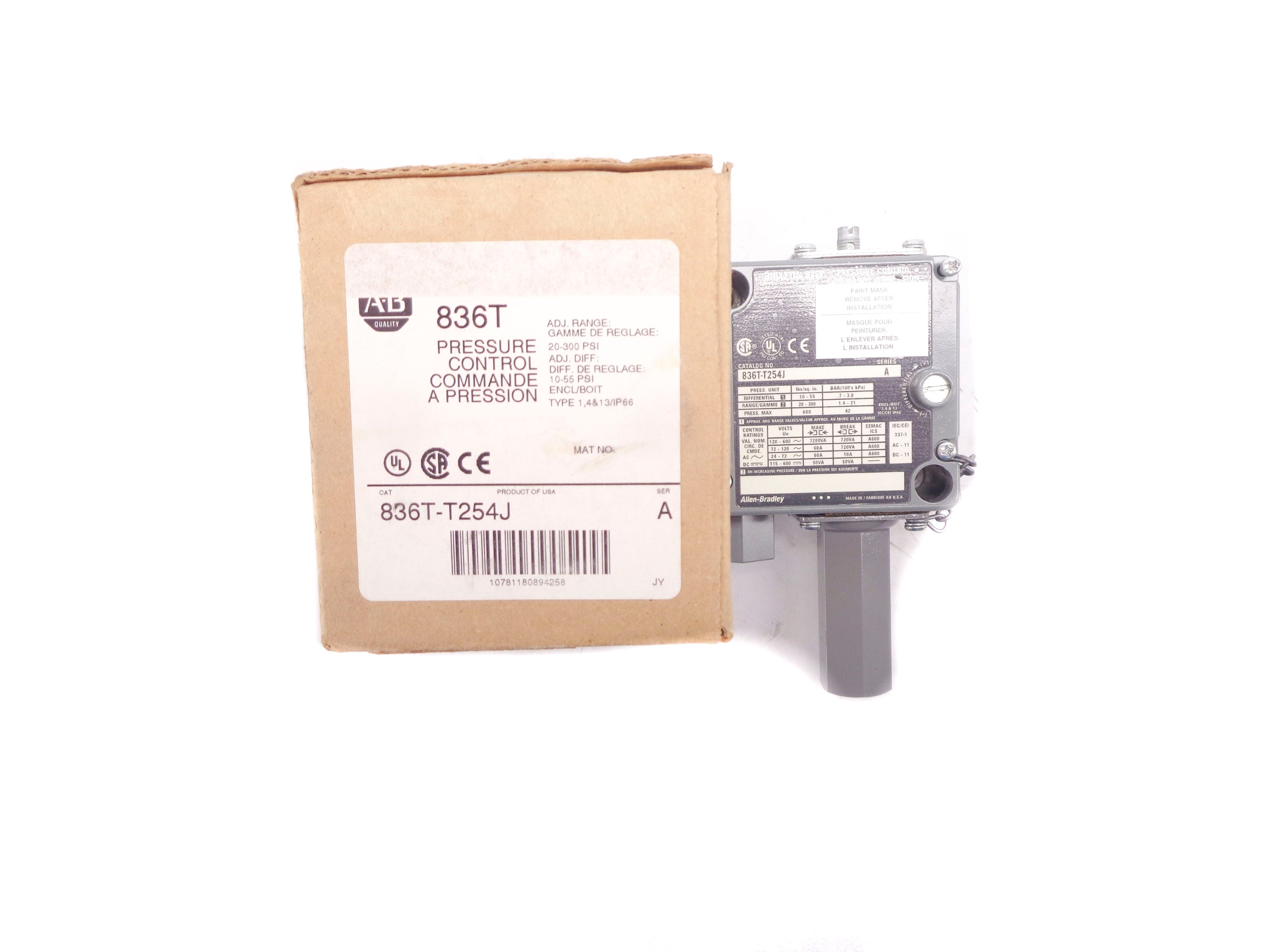ALLEN BRADLEY 836T-T254J SER. A 20-300PSI (BR/WH) NSMP