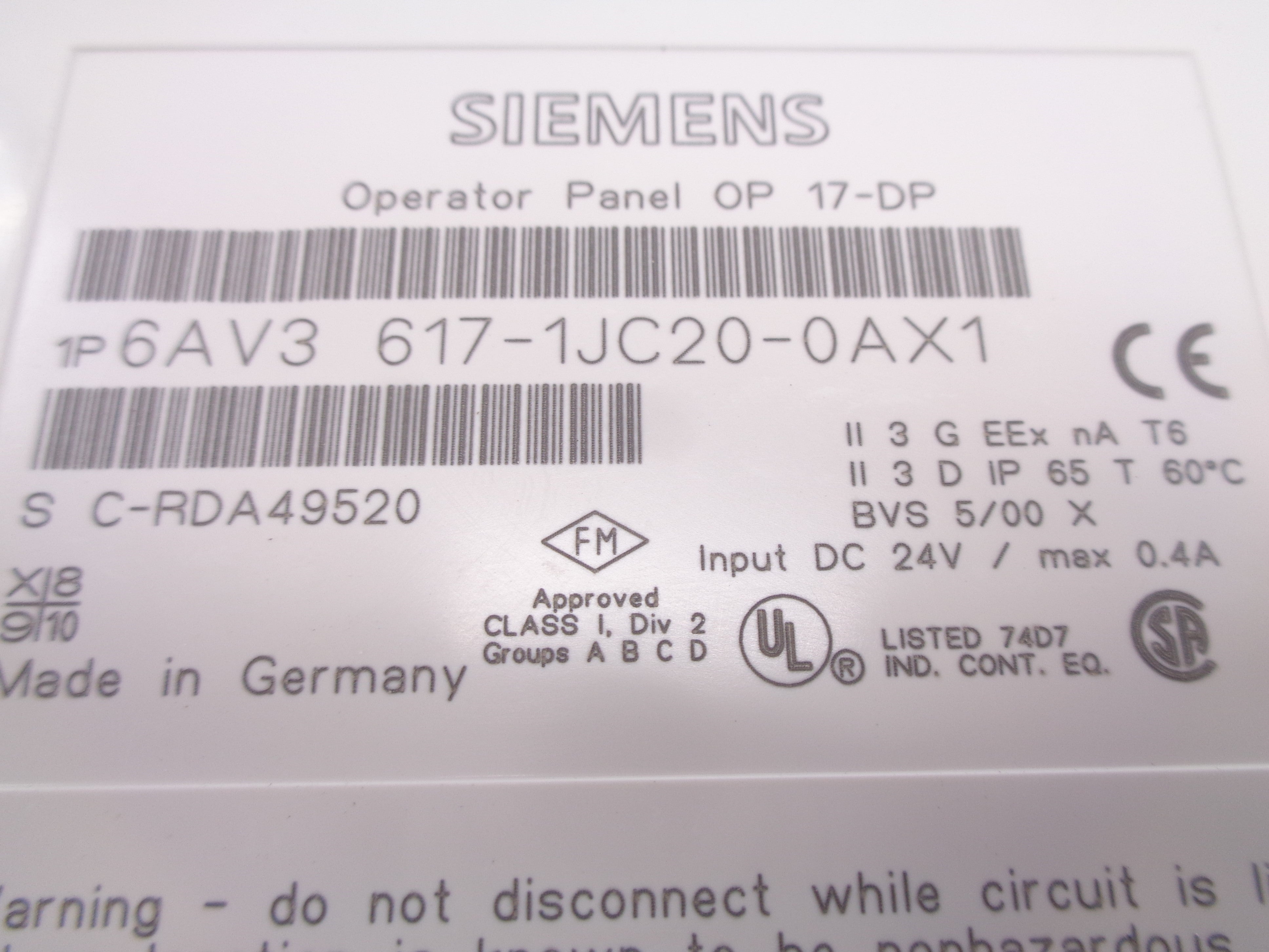 SIEMENS 6AV3617-1JC20-0AX1 24VDC 0.4A NSNP