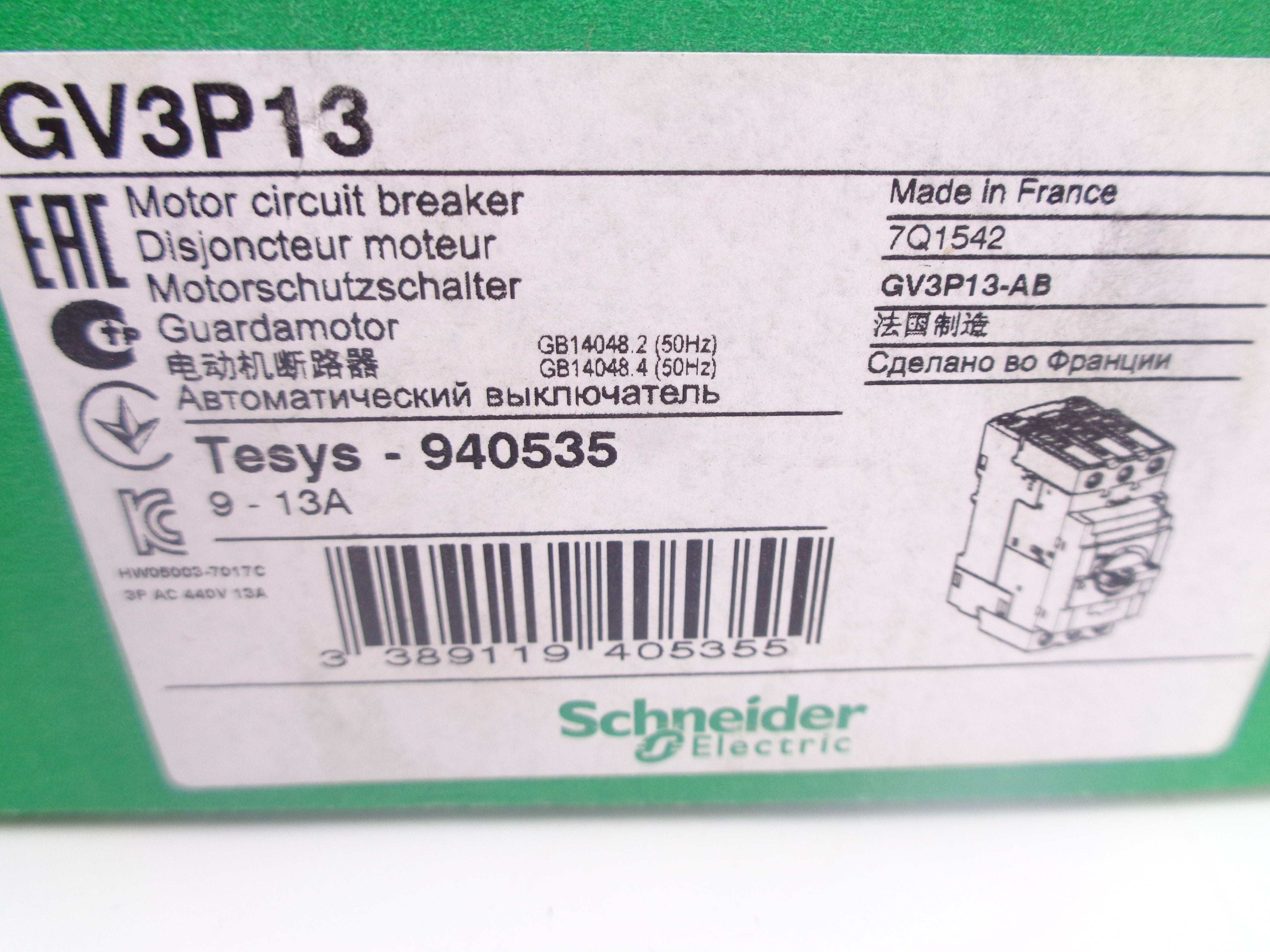 SCHNEIDER ELECTRIC GV3P13 9-13A NSMP