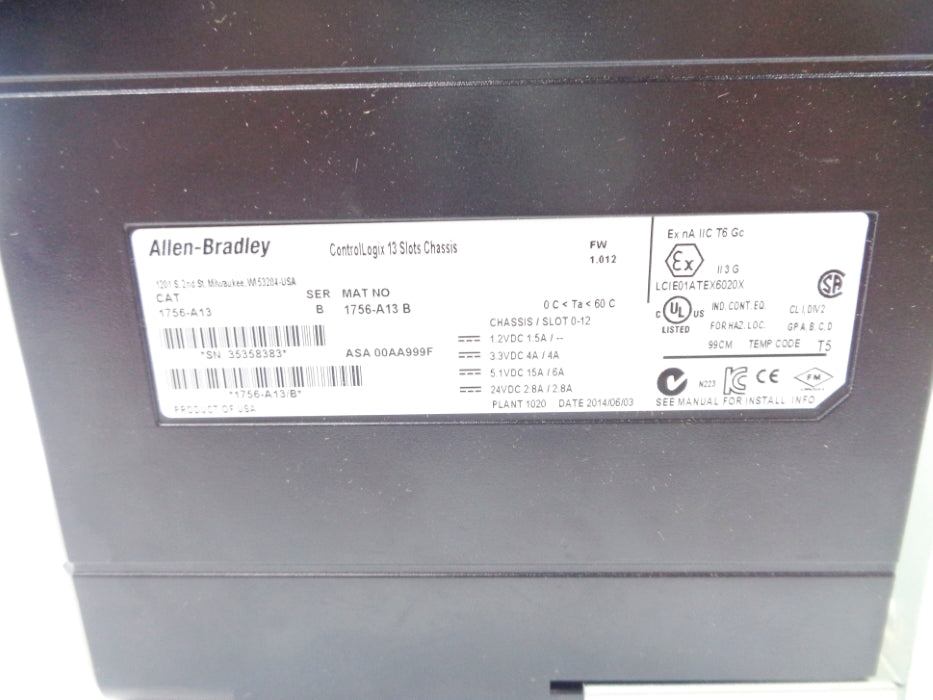 ALLEN BRADLEY 1756-A13 SER. B F/W 1.012 UNMP