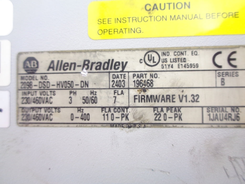 ALLEN BRADLEY 2098-DSD-HV050-DN SER. B F/W V1.32 UNMP