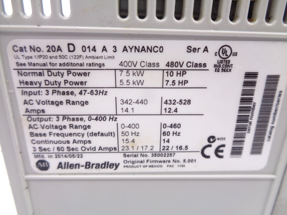 INDUSTRIAL SPARE PART 20AD014A3AYNANC0 SER. A F/W 5.001 (AS PICTURED) UNMP