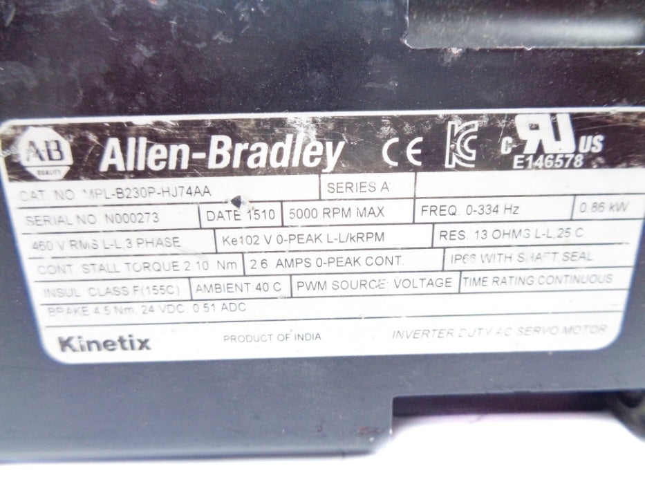 ALLEN BRADLEY MPL-B230P-HJ74AA SER. A UNMP