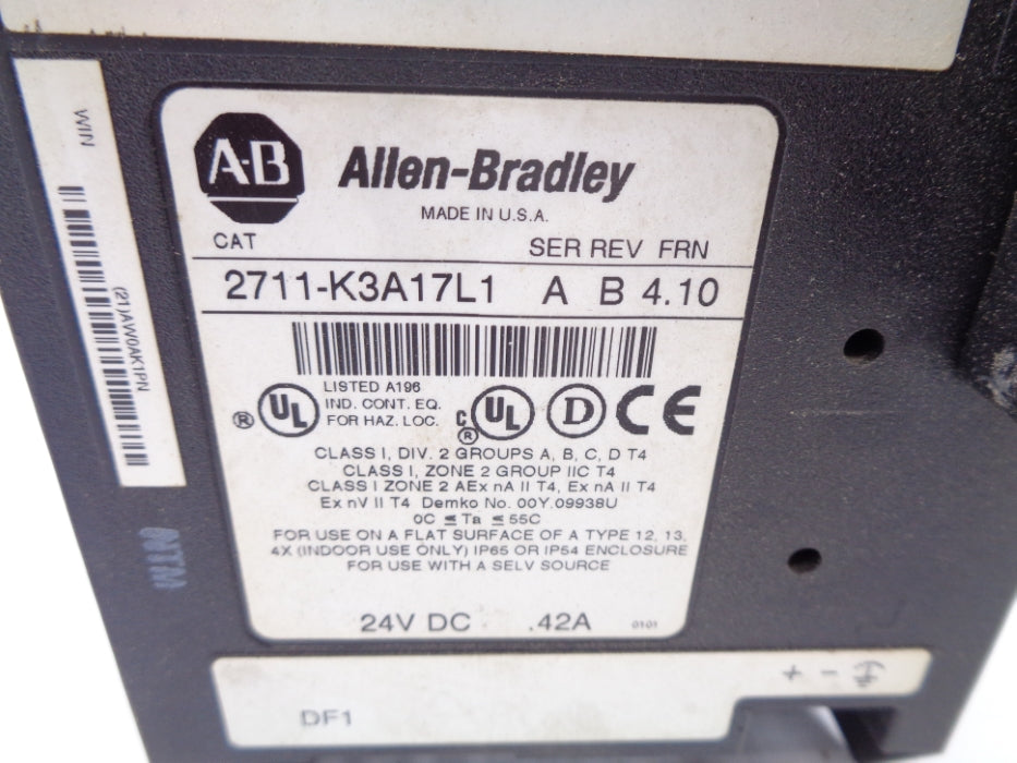 ALLEN BRADLEY 2711-K3A17L1 SER. A F/W 4.10 UNMP