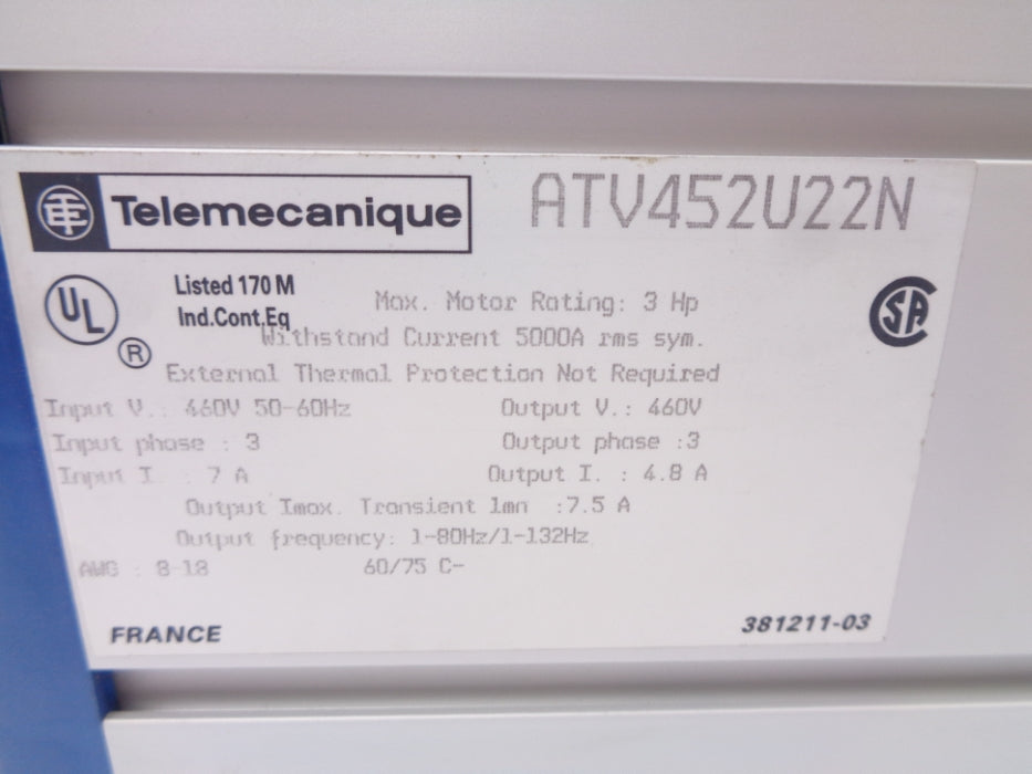 TELEMECANIQUE ATV452U22N (AS PICTURED) UNMP