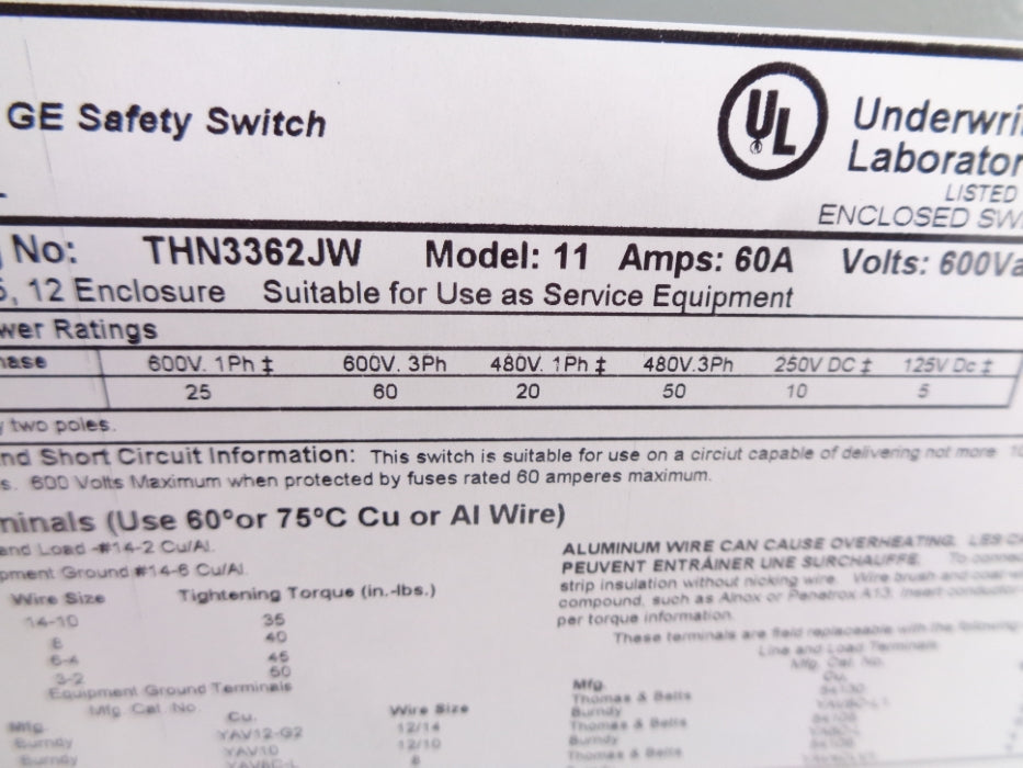 GENERAL ELECTRIC THN3362JW NSNP
