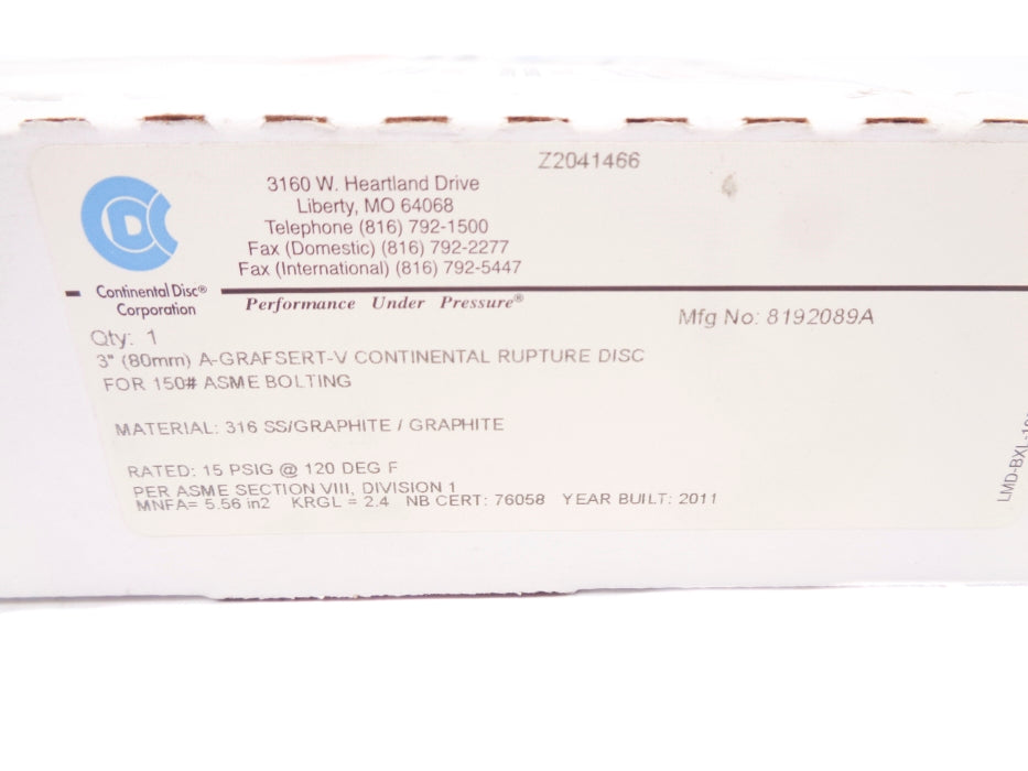 CONTINENTAL DISC 8192089A 15PSI NSMP
