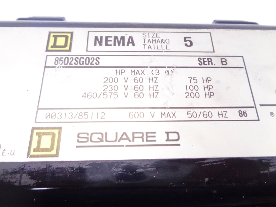 SQUARE D 8502SG02S SER. B 600V NSNP