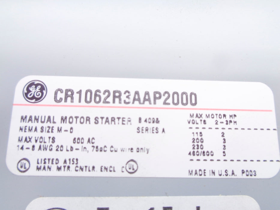 GENERAL ELECTRIC CR1062R3AAP2000 SER. A UNMP