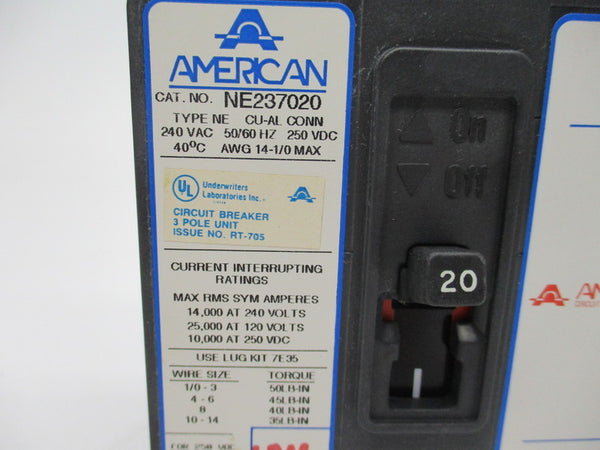 AMERICAN NE237020 CIRCUIT BREAKER 20A 240VAC  UNMP