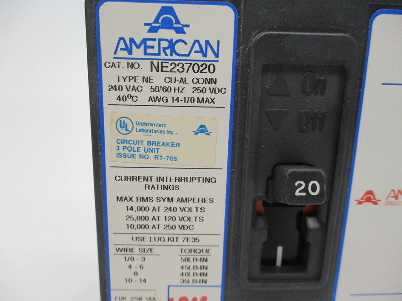 AMERICAN NE237020 CIRCUIT BREAKER 20A 240VAC  UNMP