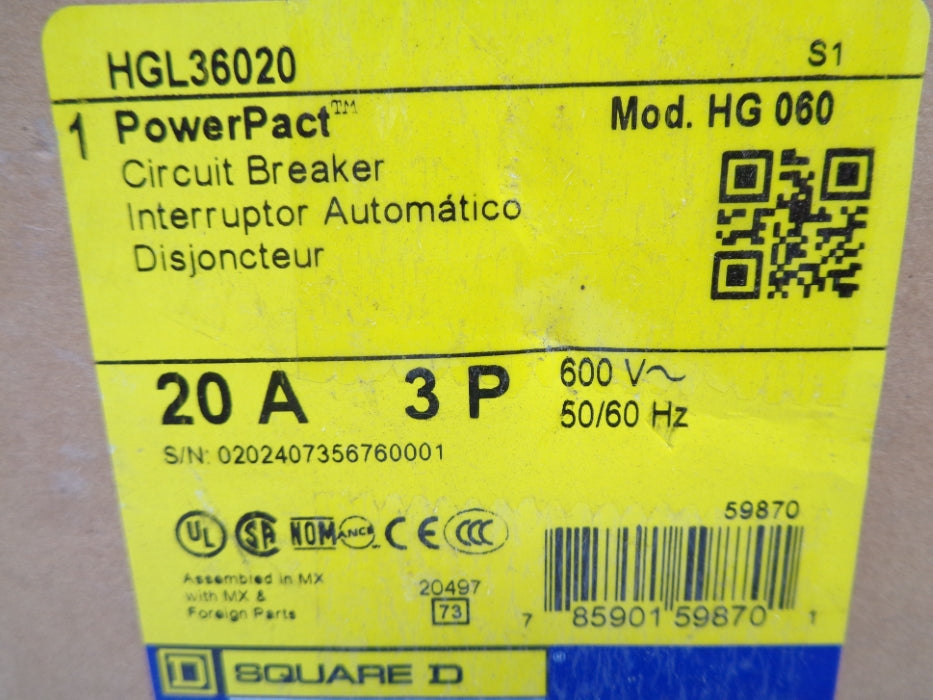 SQUARE D HGL36020 SER. 1 600V 20A NSMP