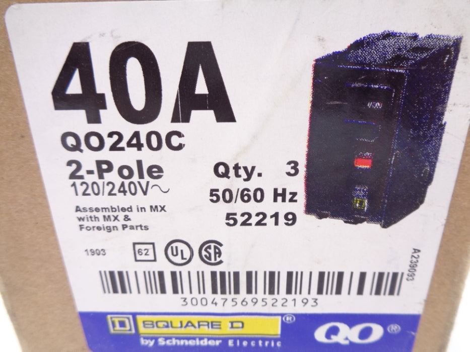 SQUARE D QO240C 240V 40A (PKG OF 3) NSMP