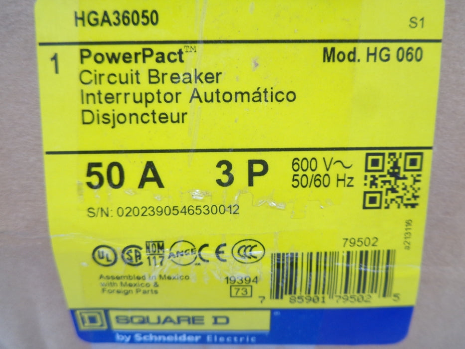 SQUARE D HGA36050 SER. 1 600V 50A NSMP