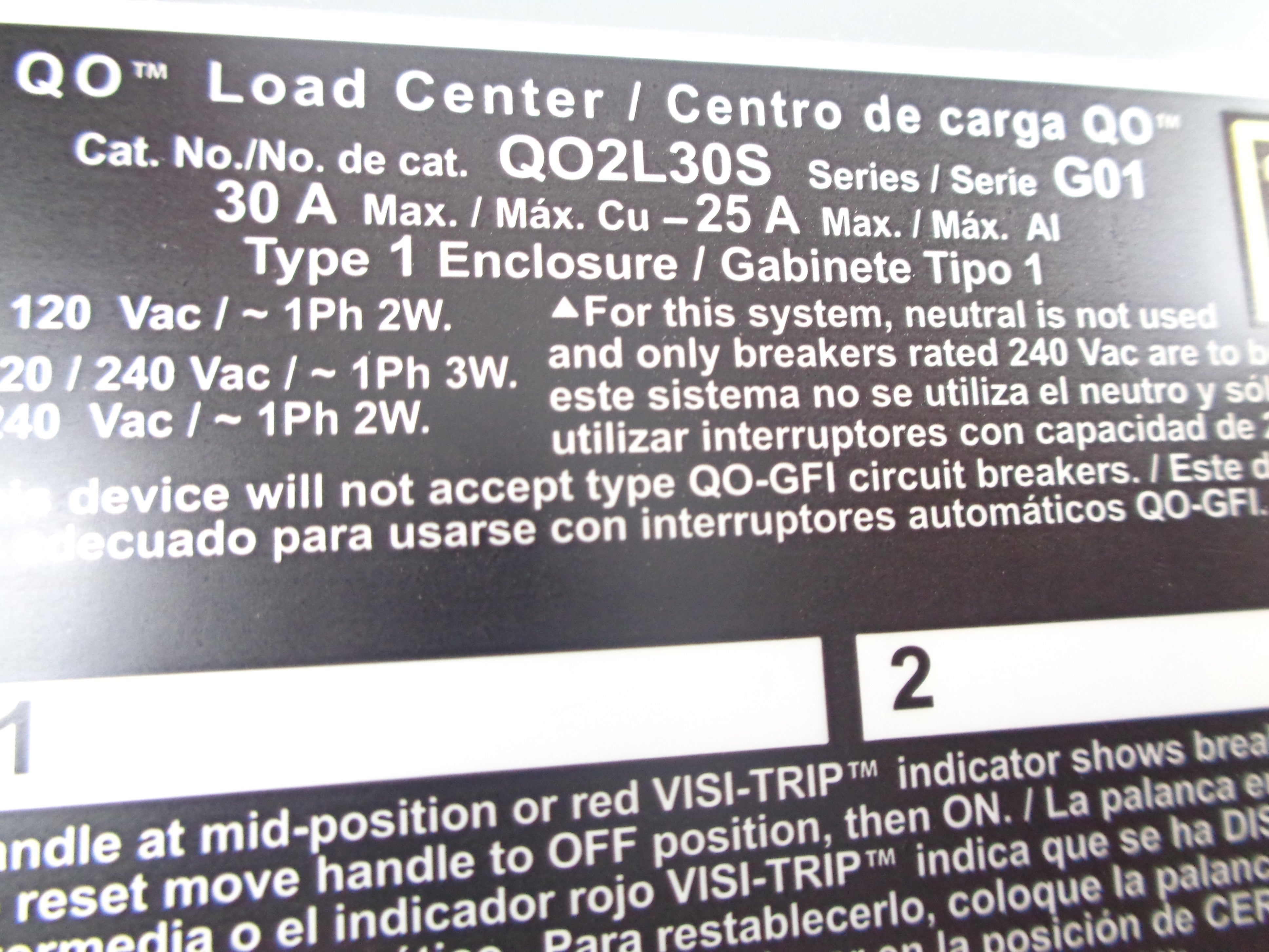 SQUARE D QO2L30S SER. G01 UNMP