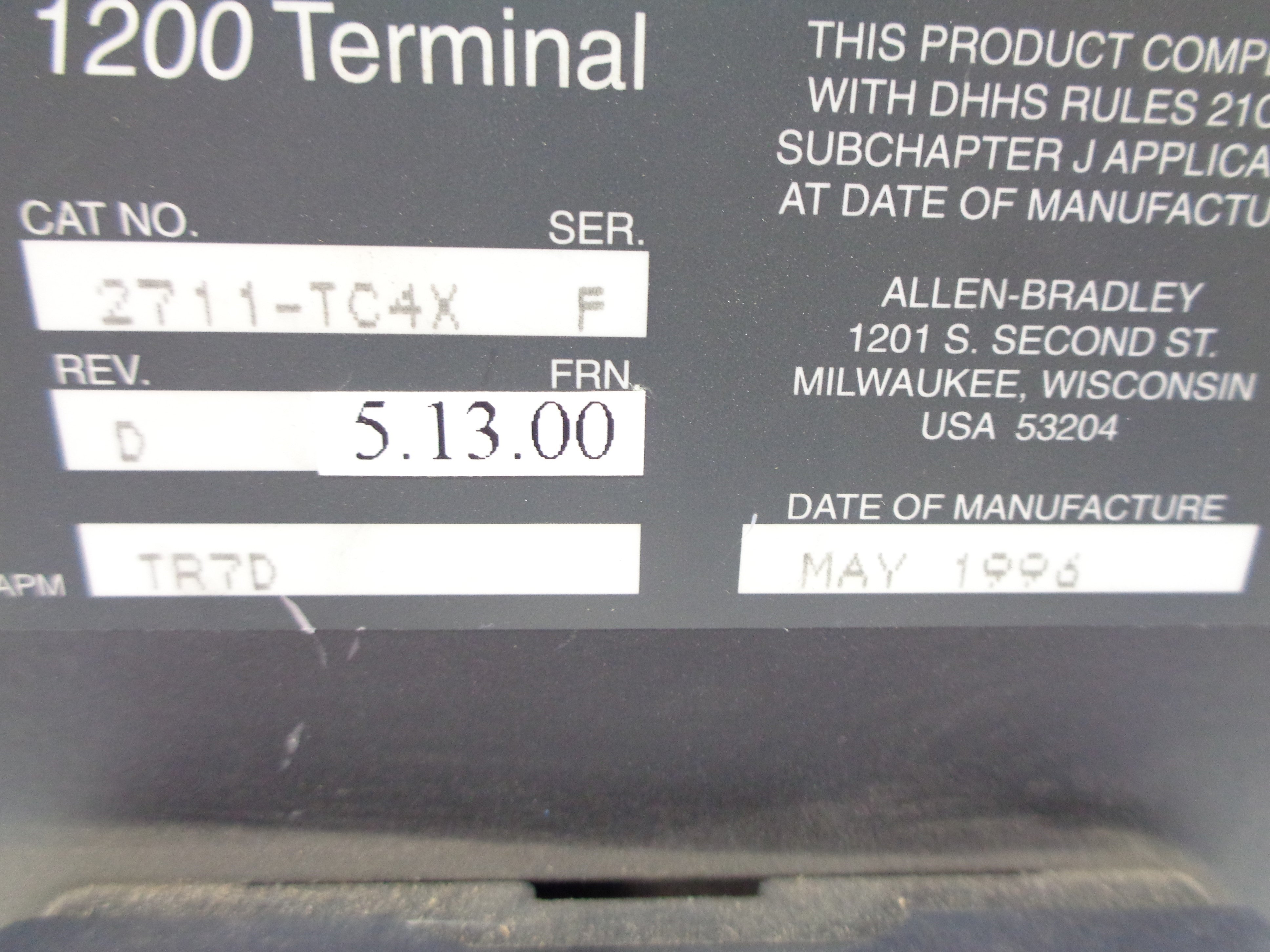 ALLEN BRADLEY 2711-TC4X SER. F F/W 5.13.00 UNMP