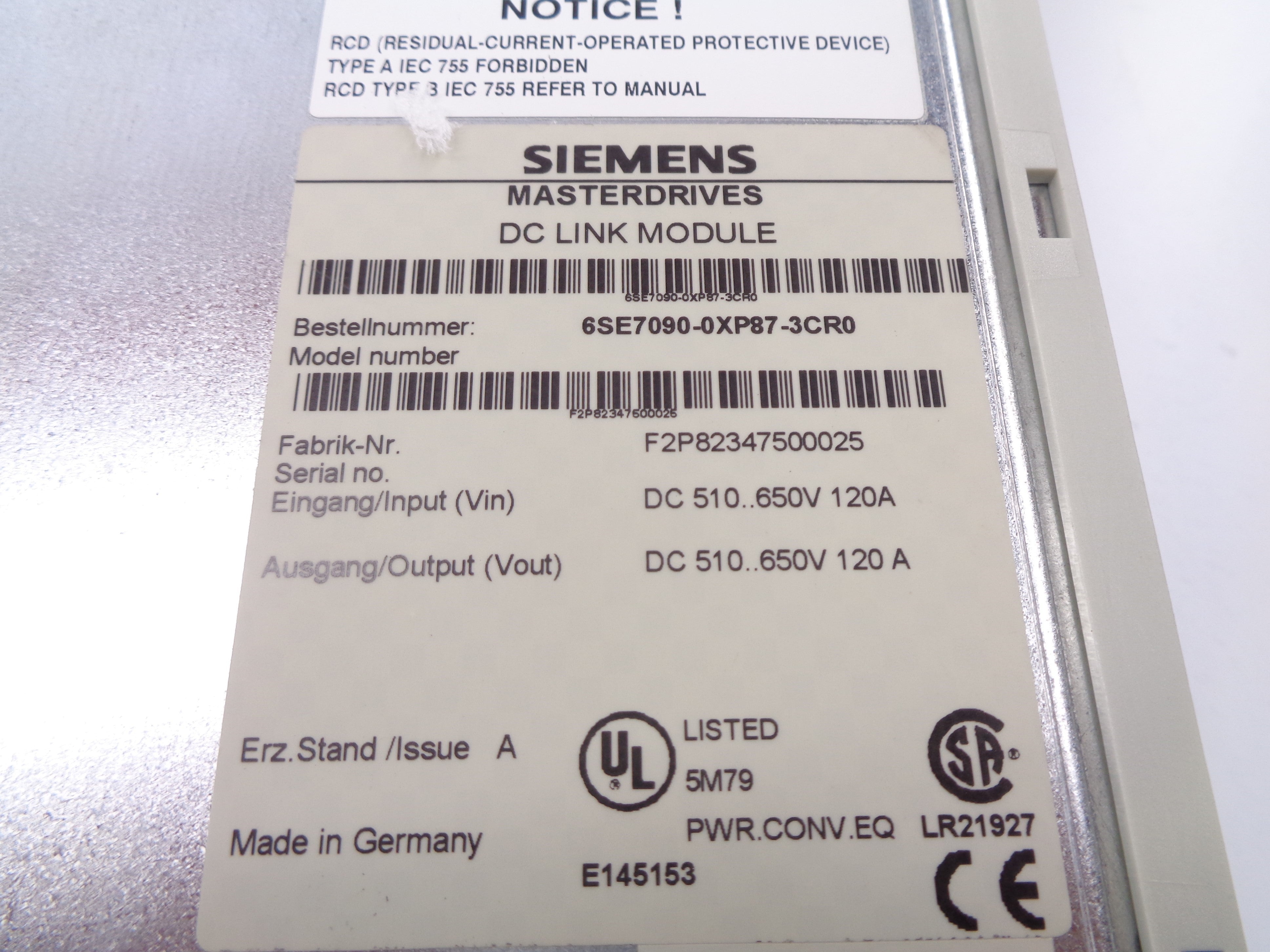 SIEMENS 6SE7090-0XP87-3CR0 NSNP