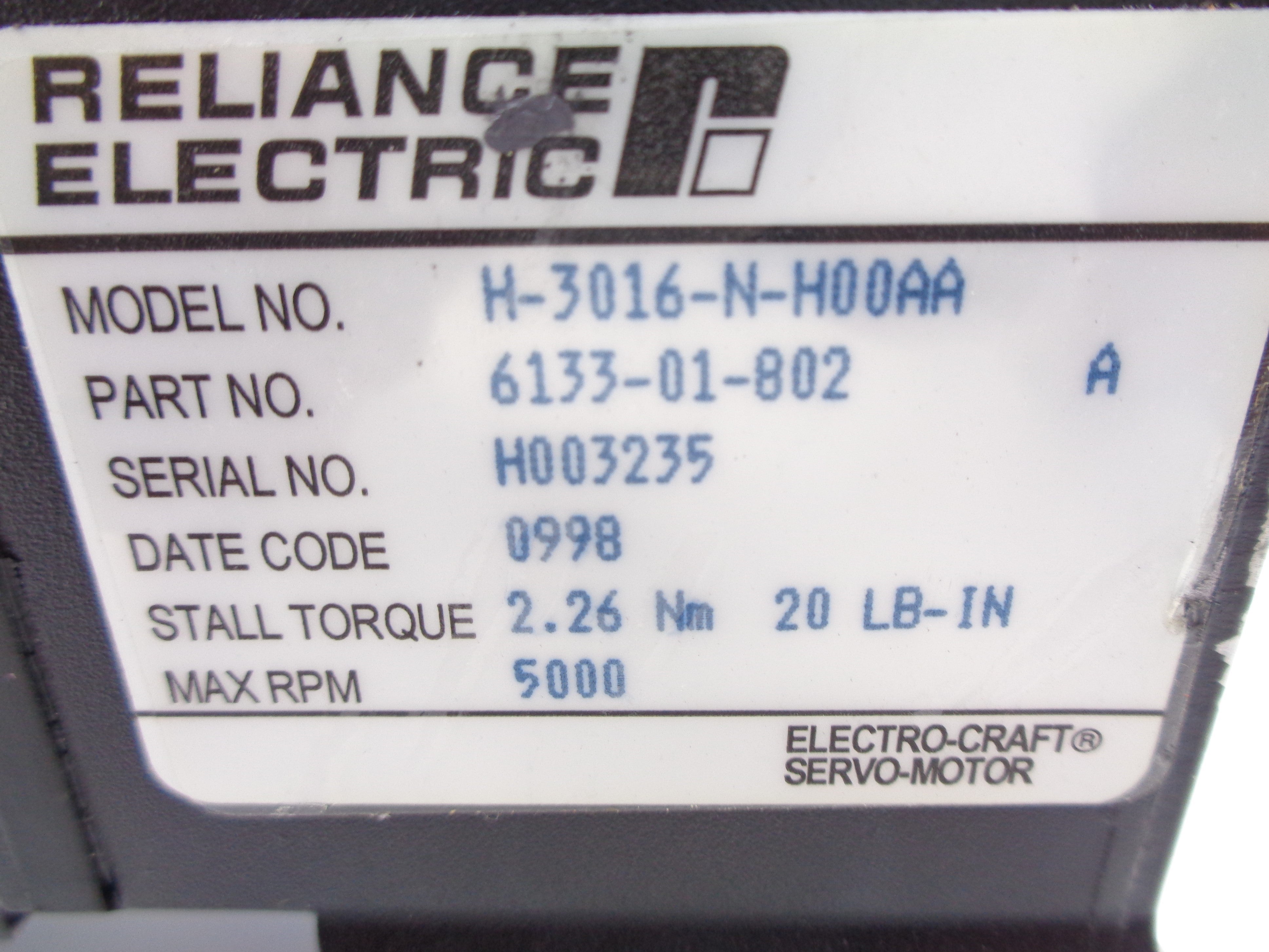 RELIANCE ELECTRIC H-3016-N-H00AA NSNP