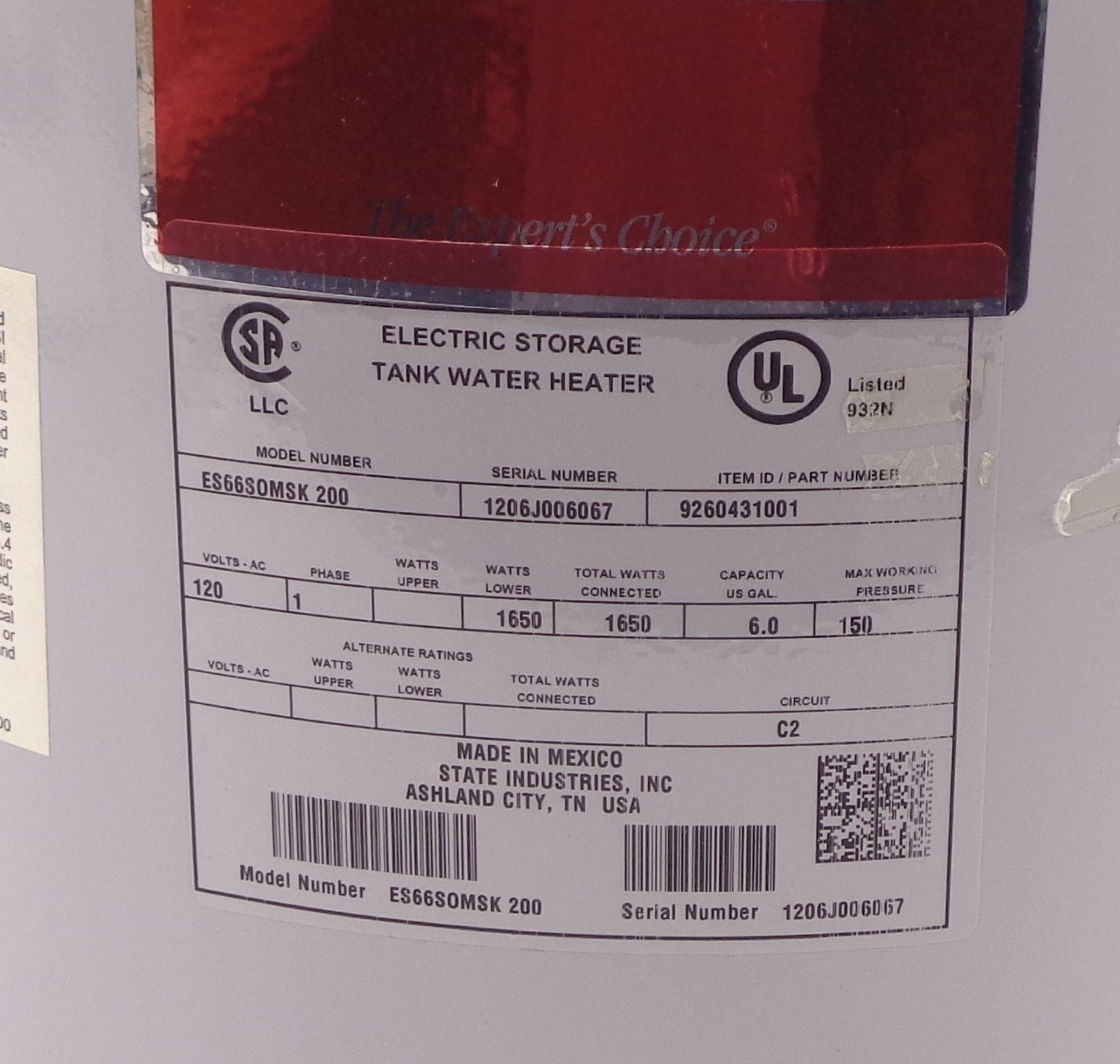 STATE ELECTRIC ES66S0MSK200 NSNP