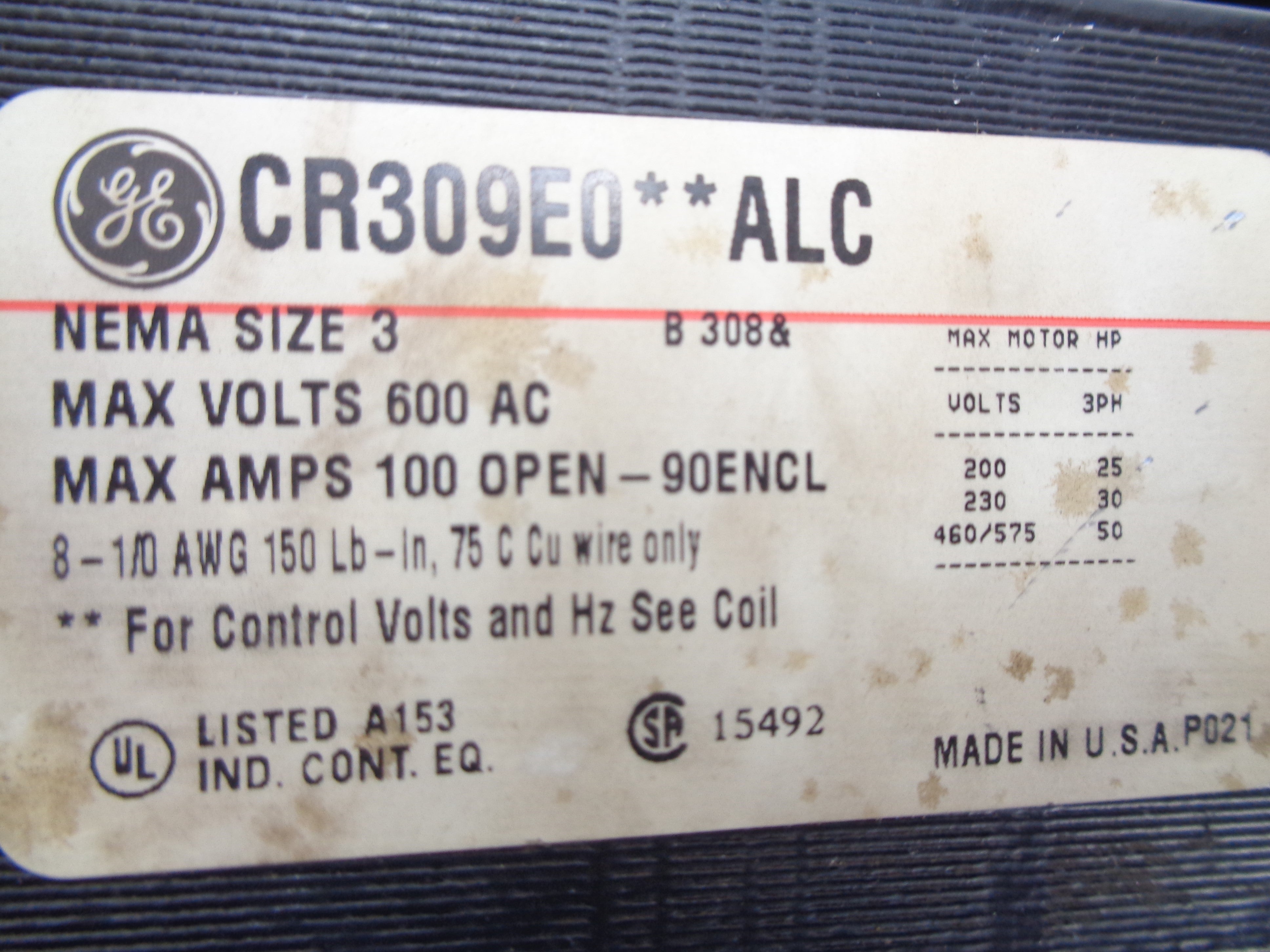 GENERAL ELECTRIC CR309E004ALC 480V NSNP