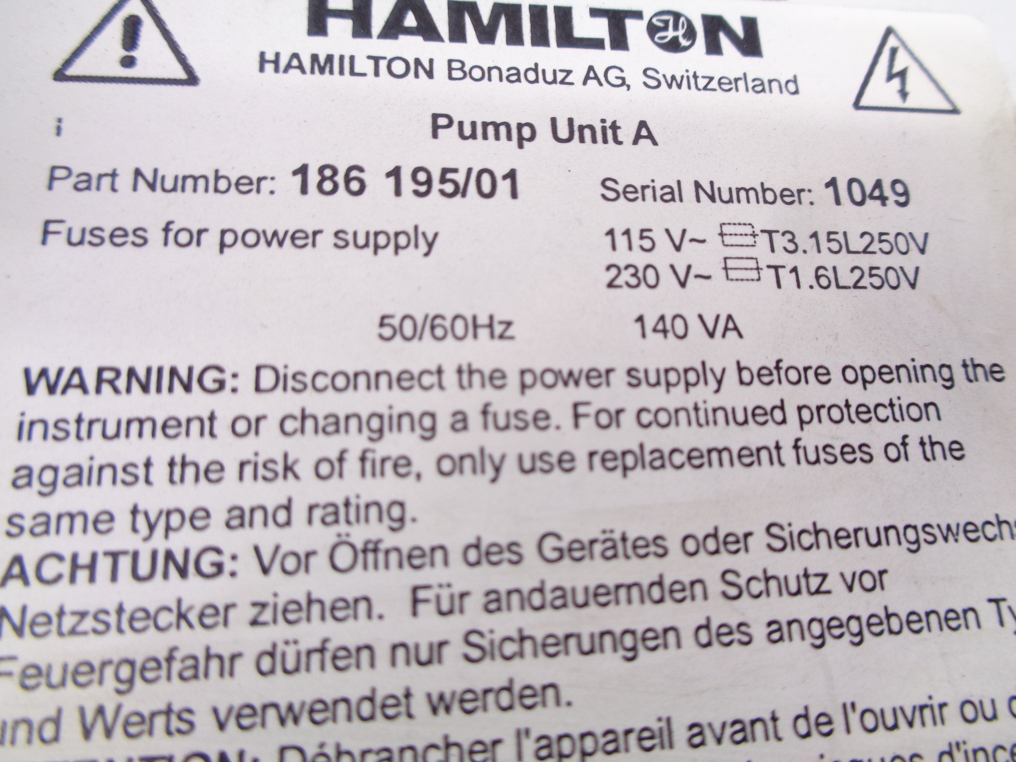HAMILTON 186195/01 UNMP
