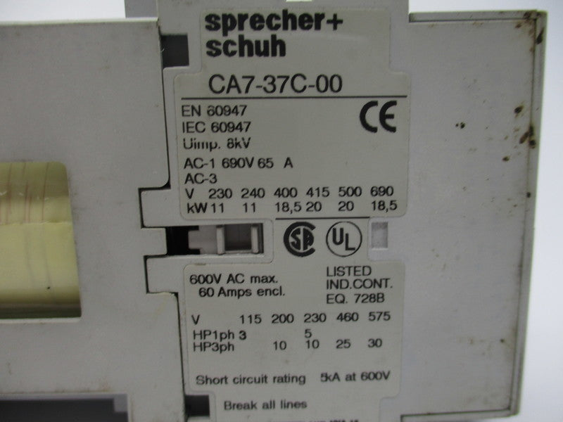 SPRECHER+SCHUH CA7-37C-00 60A 600VAC NSNP