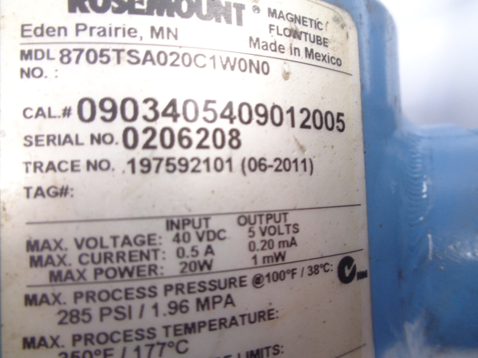 ROSEMOUNT 8705TSA020C1W0N0 285PSI UNMP