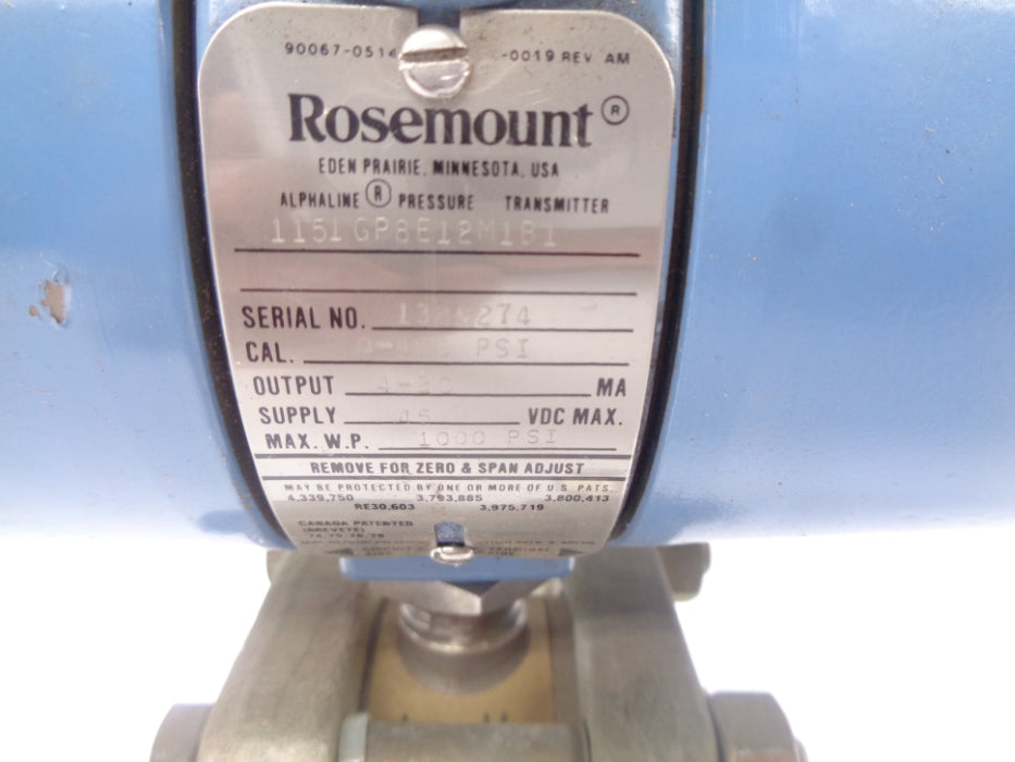 ROSEMOUNT 1151GP8E12M1B1 1000PSI UNMP