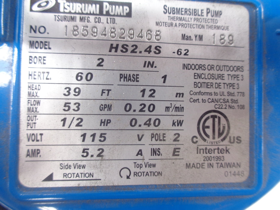 TSURUMI PUMP HS2.4S-62 NSNP