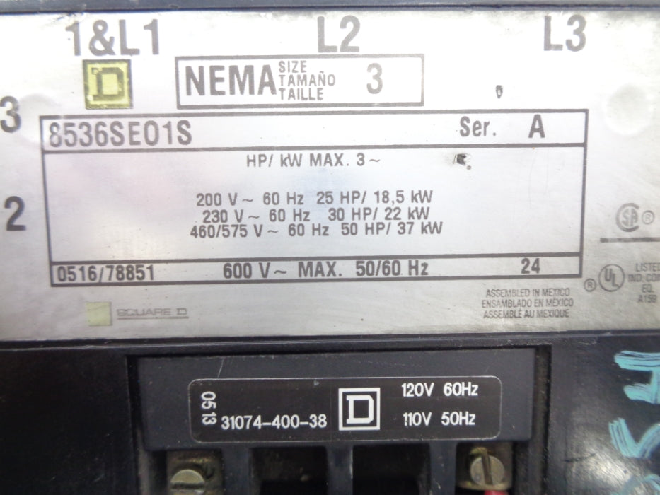 SQUARE D 8536SEO1V02S SER. A UNMP