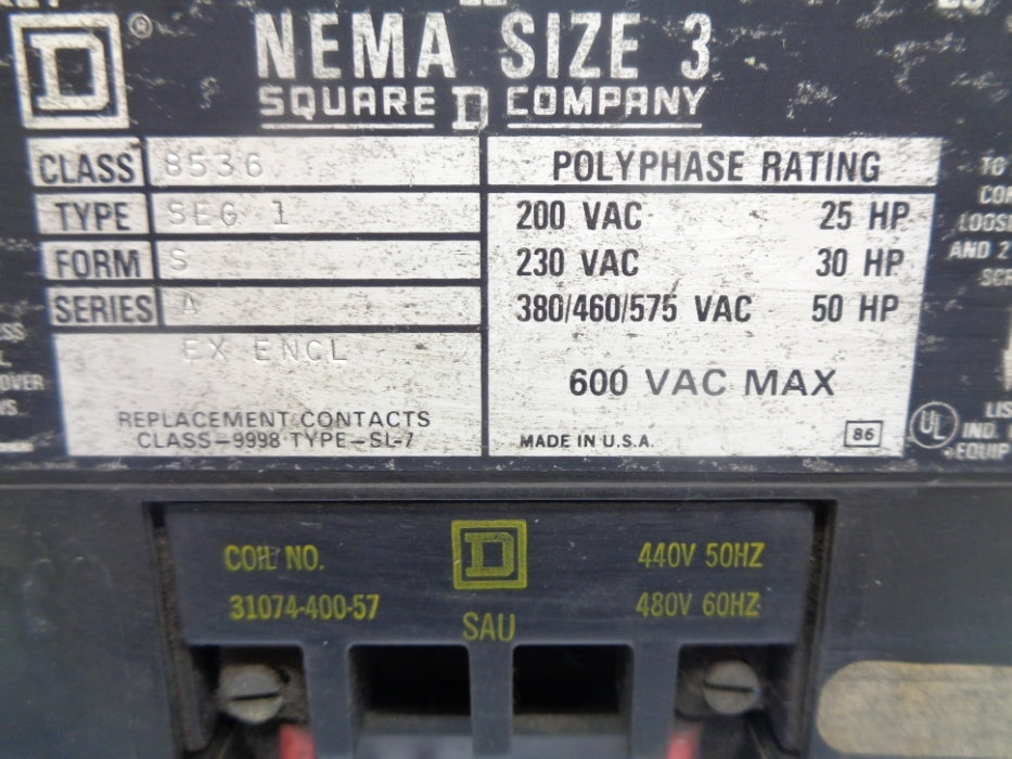 SQUARE D 8536SEG1V06S SER. A UNMP