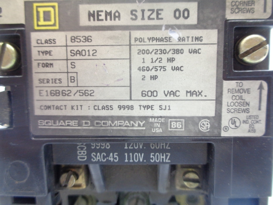 SQUARE D 8536SAO12V02S SER. B UNMP