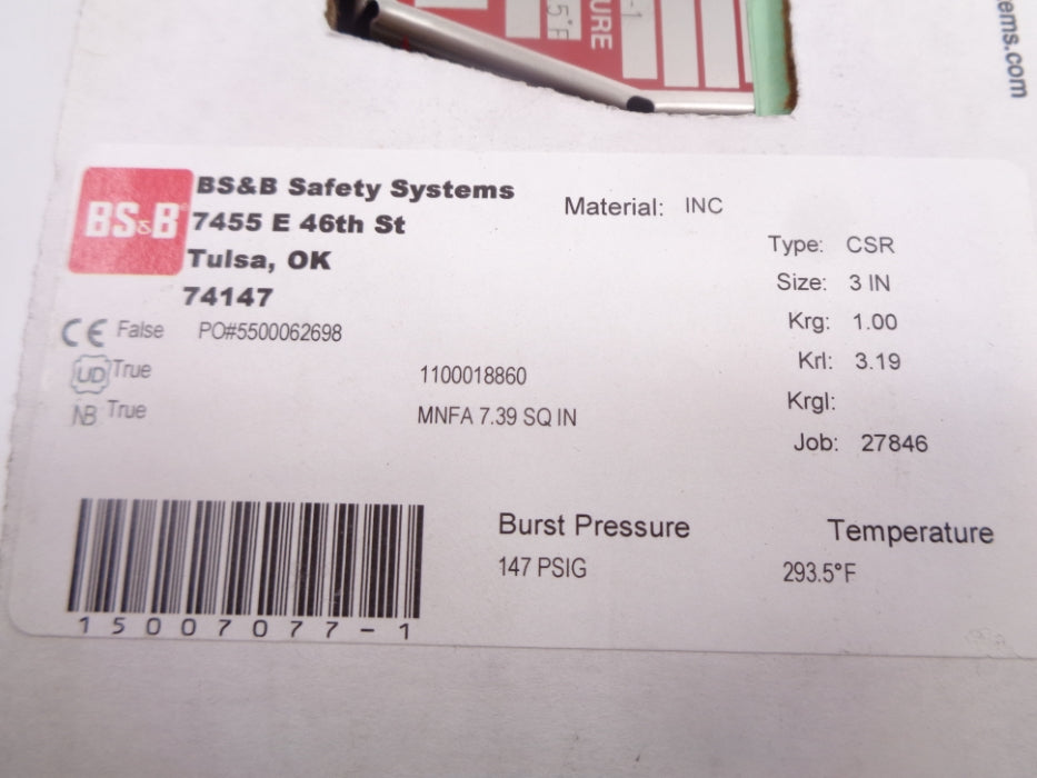 BS&B CSR 147PSI 3" NSMP