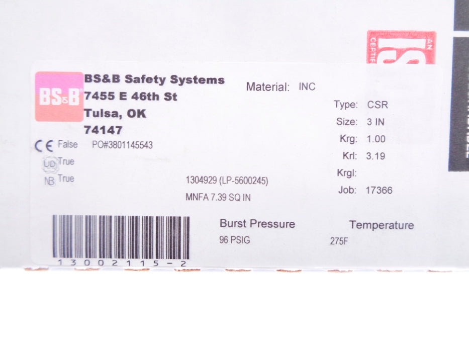 BS&B CSR 96PSI 3" NSMP