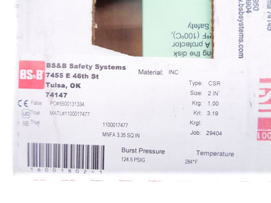 BS&B CSR 124.5PSI 2" NSMP