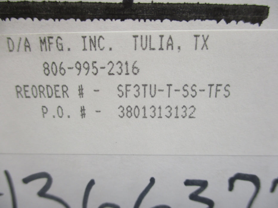 D/A MFG SF3TU-T-SS-TFS 6000PSI NSMP
