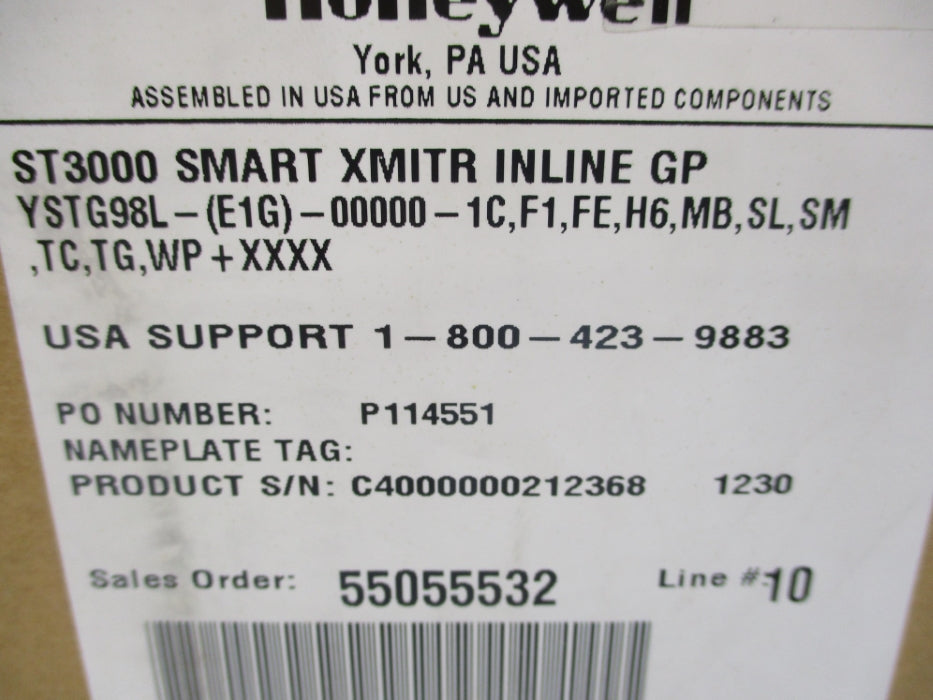 HONEYWELL YSTG98L-(E1G)-00000-1C,F1,FE,H6,MB,SL,SM,TC,TG,WP+XXXX 6000PSI NSMP