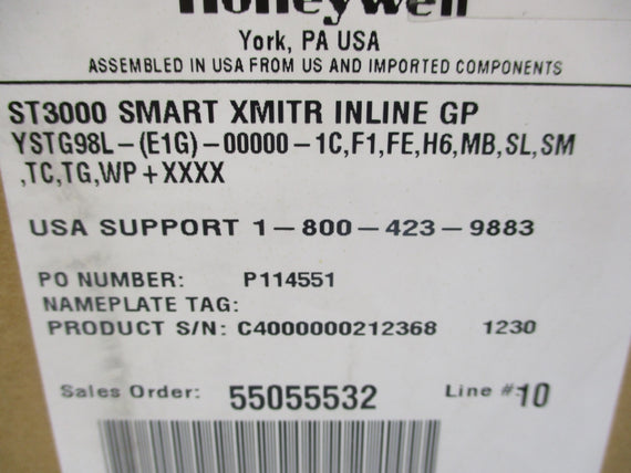 HONEYWELL YSTG98L-(E1G)-00000-1C,F1,FE,H6,MB,SL,SM,TC,TG,WP+XXXX 6000PSI NSMP