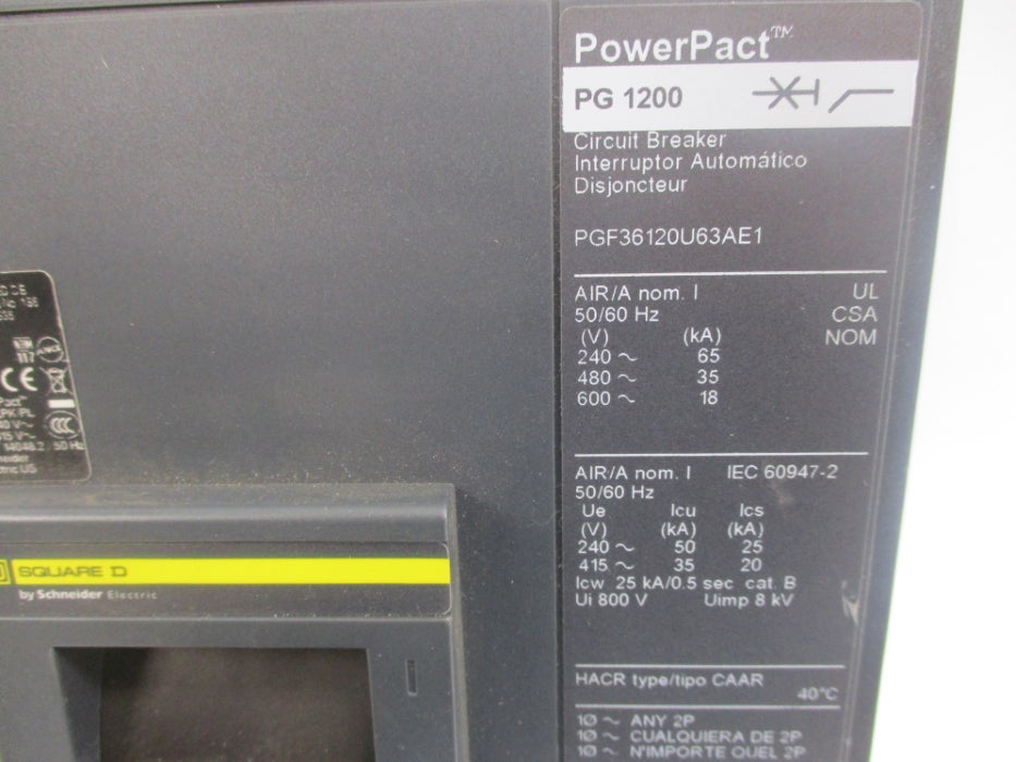 SQUARE D PGF36120U63AE1 SER. 1 240V 1200A NUPI