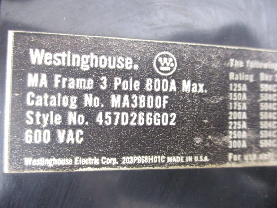 WESTINGHOUSE MA3800F 800A 600V UNMP
