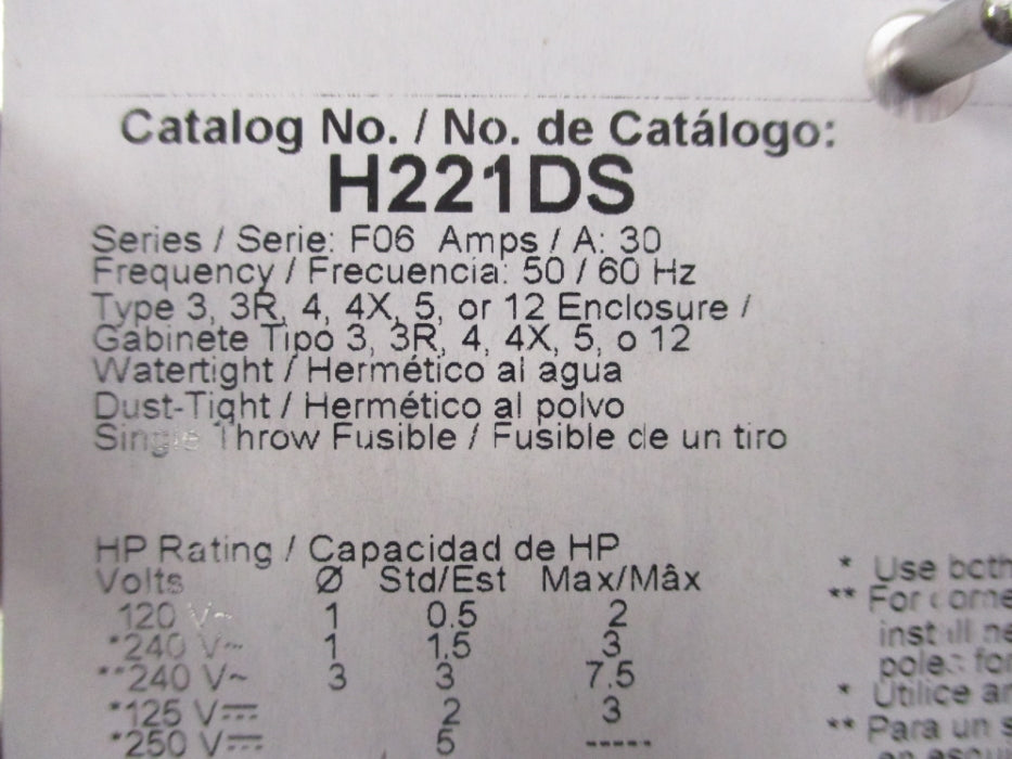 SQUARE D H221DS SER. F06 NSNP