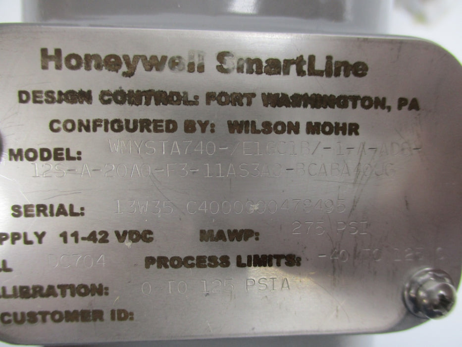 HONEYWELL WMYSTA740-/E1GC1B/-1-A-AD0-12S-A-20A0-F3-11AS3A0-BCABA40JG 125PSI NSNP