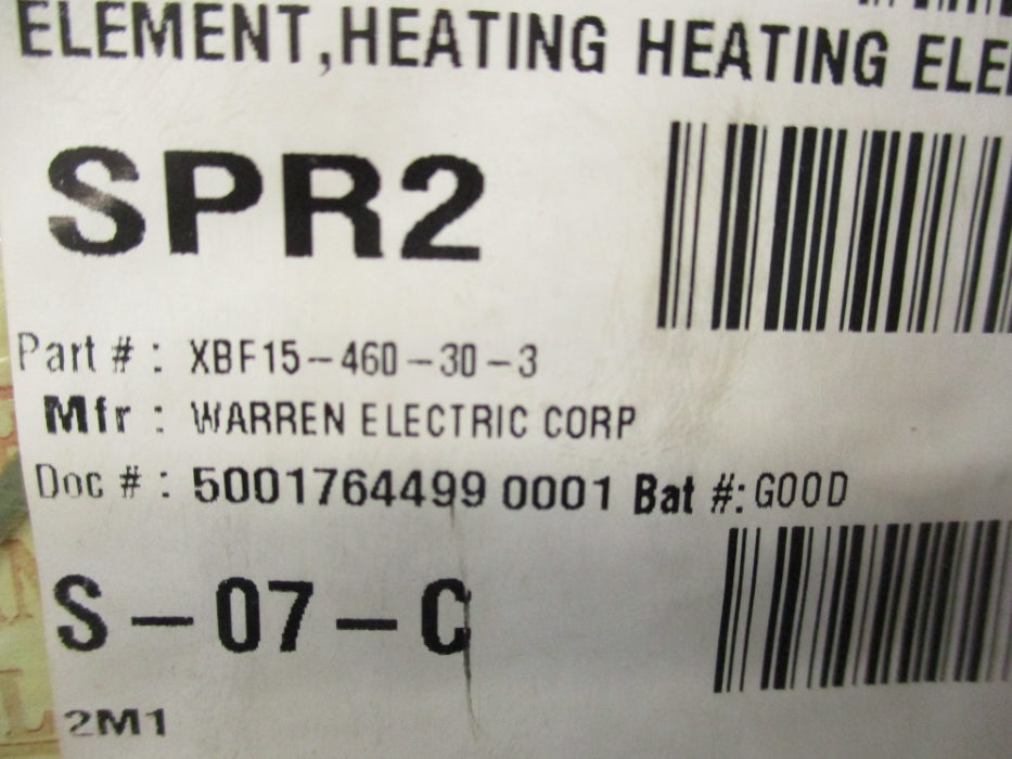 WARREN ELECTRIC XBF15-460-30-3 NSMP